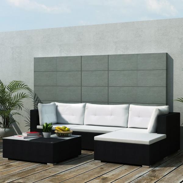 ARDEBO.de - 5-tlg. Garten-Lounge-Set mit Kissen Poly Rattan Schwarz