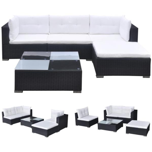 5-tlg. Garten-Lounge-Set mit Kissen Poly Rattan Schwarz