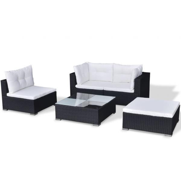 5-tlg. Garten-Lounge-Set mit Kissen Poly Rattan Schwarz