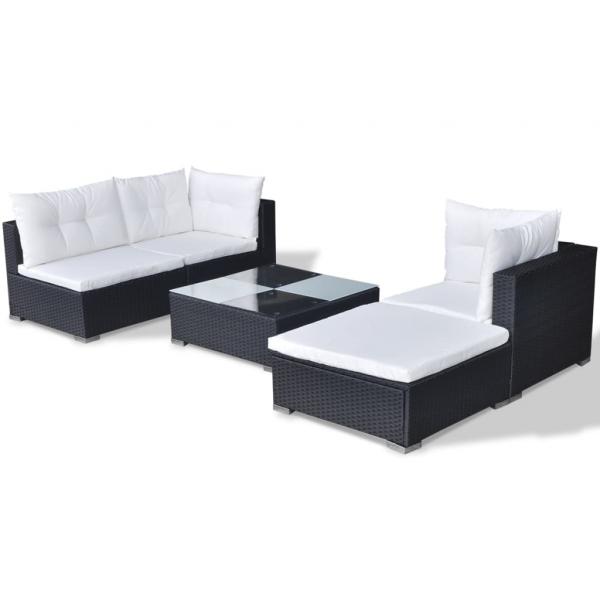 5-tlg. Garten-Lounge-Set mit Kissen Poly Rattan Schwarz