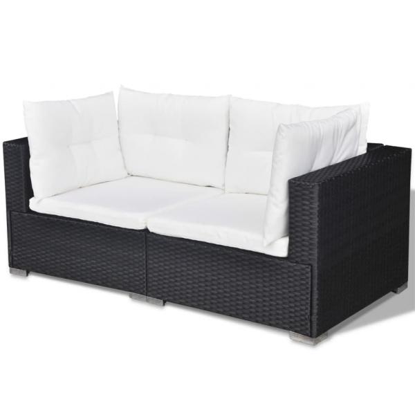 5-tlg. Garten-Lounge-Set mit Kissen Poly Rattan Schwarz