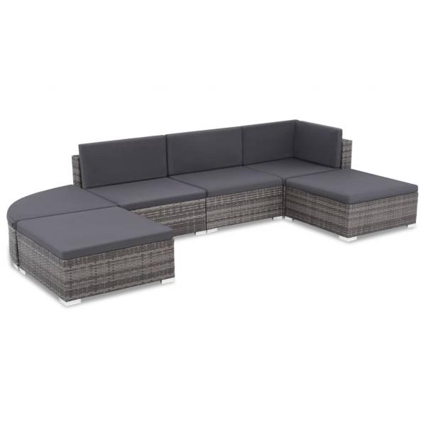 ARDEBO.de - 6-tlg. Garten-Lounge-Set mit Kissen Poly Rattan Grau