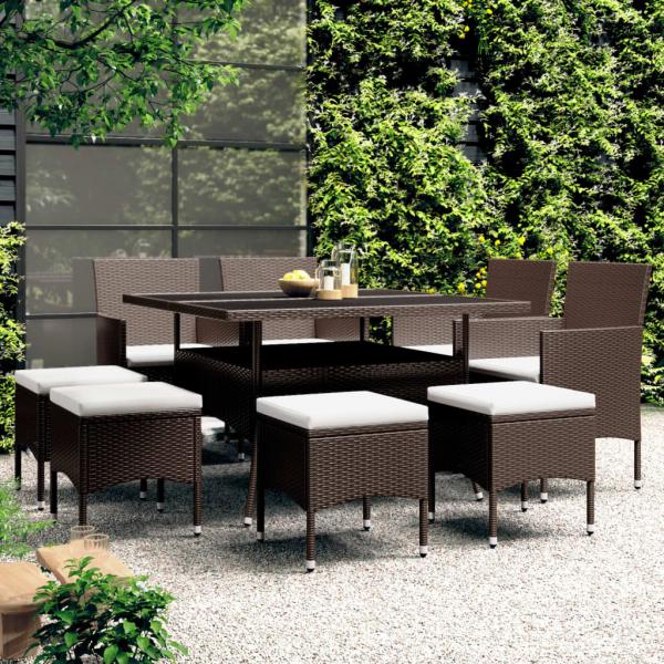 ARDEBO.de - 9-tlg. Garten-Essgruppe Poly Rattan Braun