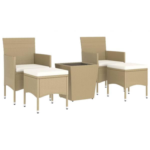 5-tlg. Garten-Bistro-Set Poly Rattan und Hartglas Beige