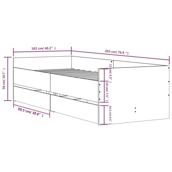 Bettgestell mit Schubladen Weiß 100x200 cm