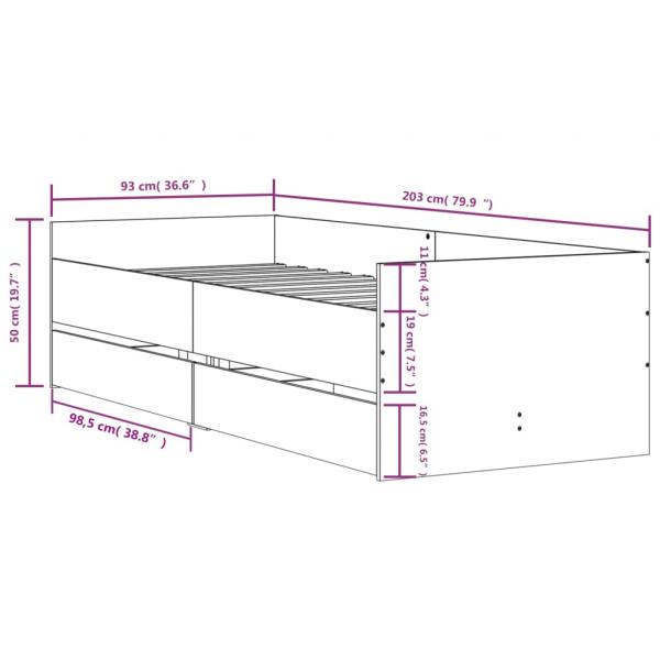 Bettgestell mit Schubladen Grau Sonoma 90x200 cm