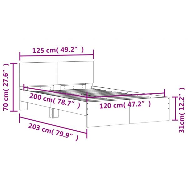 Bettgestell mit Kopfteil Betongrau 120x200 cm