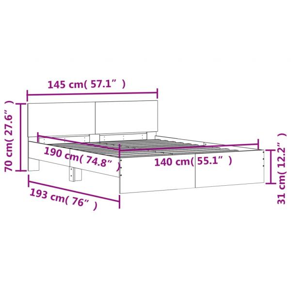 Bettgestell mit Kopfteil Grau Sonoma 140x190 cm