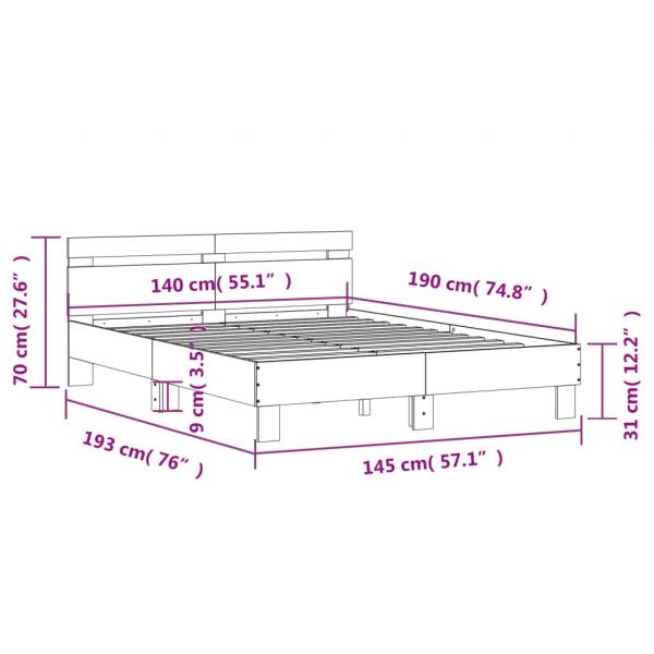 Bettgestell mit Kopfteil Grau Sonoma 140x190 cm Holzwerkstoff