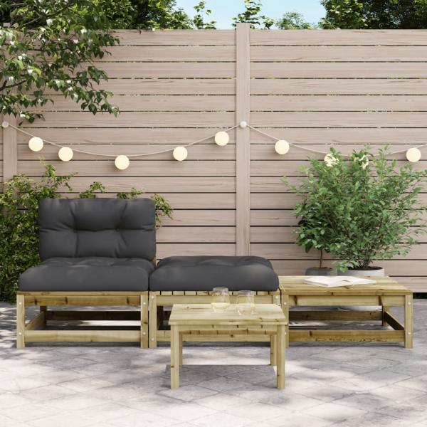 Gartensofa ohne Armlehnen mit Kissen und Hockern