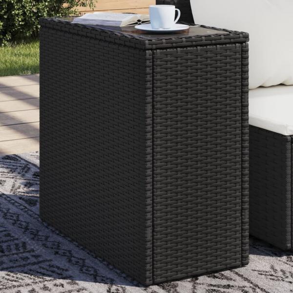 ARDEBO.de - Garten-Beistelltisch mit Glasplatte Schwarz 58x27,5x55cm Rattan