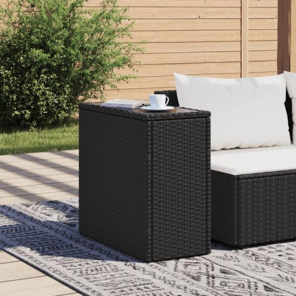 Garten-Beistelltisch mit Glasplatte Schwarz 58x27,5x55cm Rattan