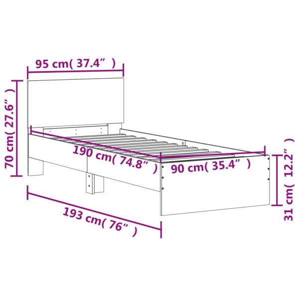 Bettgestell mit Kopfteil Schwarz 90x190 cm Holzwerkstoff