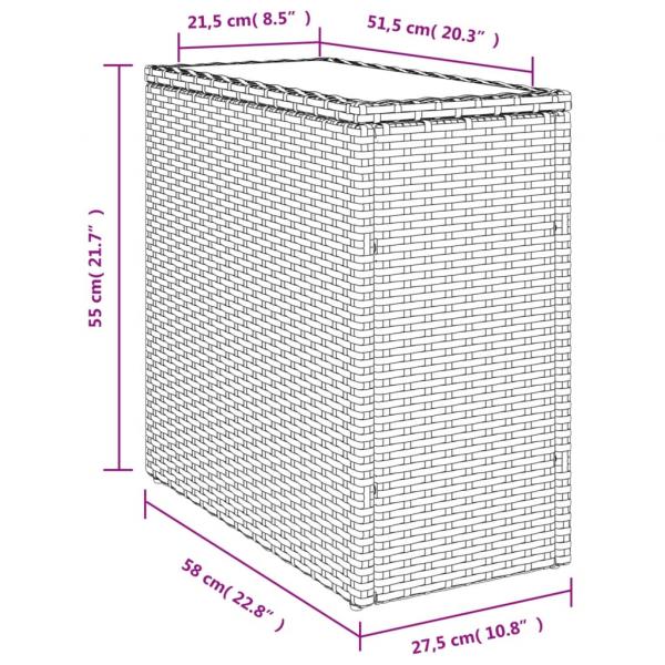 Garten-Beistelltisch Glasplatte Beige 58x27,5x55 cm Poly Rattan