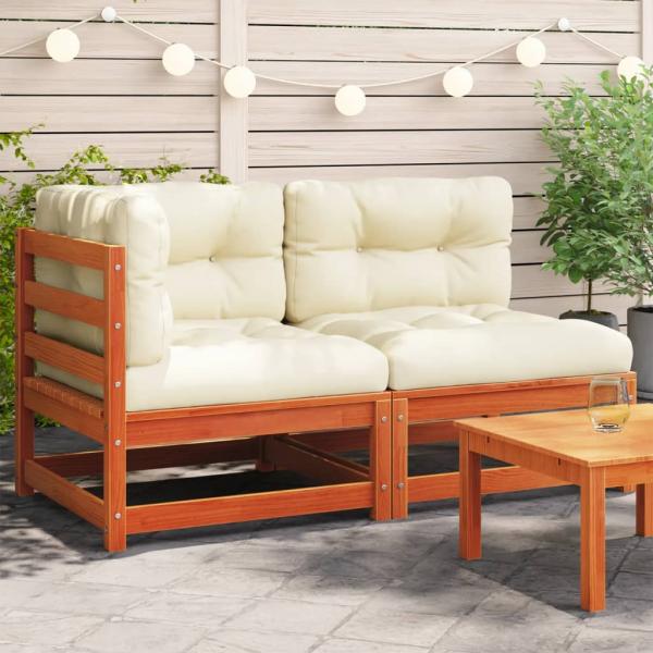 ARDEBO.de - Gartensofa mit Kissen 2-Sitzer Wachsbraun Massivholz Kiefer