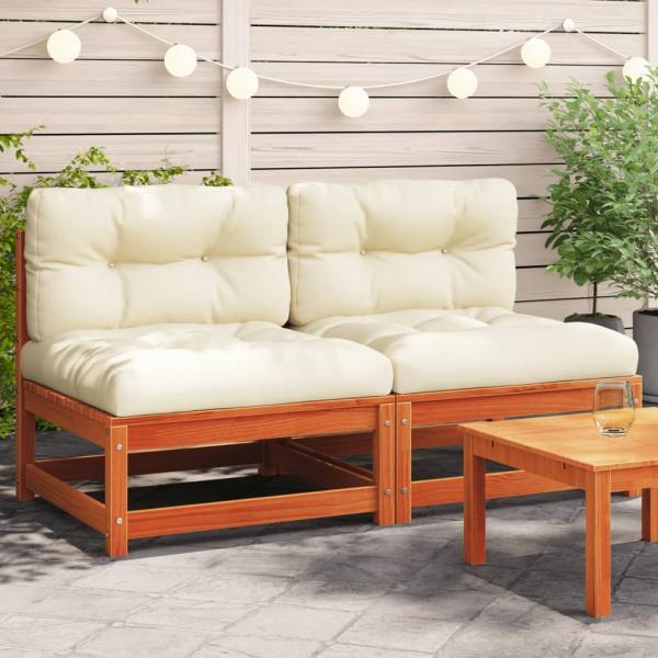 ARDEBO.de - Gartensofas ohne Armlehnen mit Kissen 2 Stk. Wachsbraun Holz