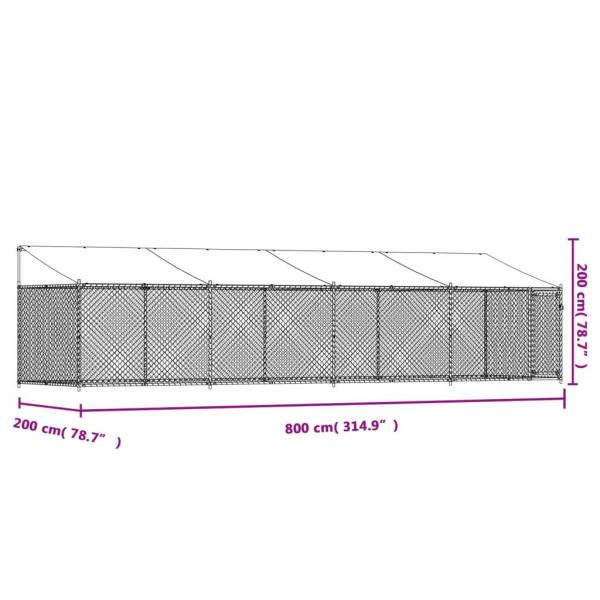 Hundezwinger mit Dach und Tür Grau 8x2x2 m Verzinkter Stahl