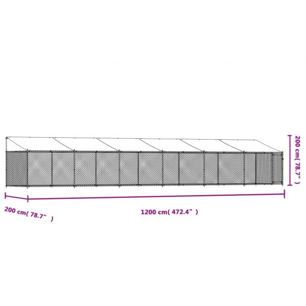 Hundezwinger mit Dach und Tür Grau 12x2x2 m Verzinkter Stahl