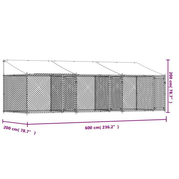 Hundezwinger mit Dach und Türen Grau 6x2x2 m Verzinkter Stahl