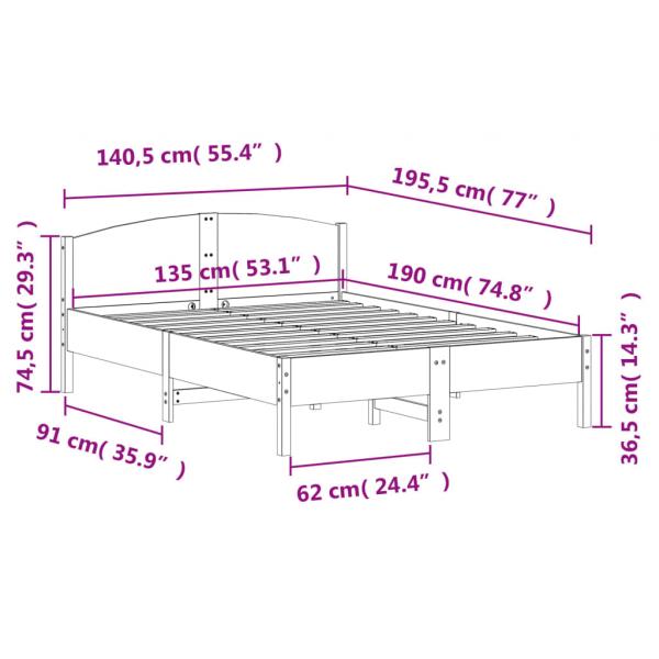 Massivholzbett ohne Matratze Weiß 135x190 cm Kiefernholz