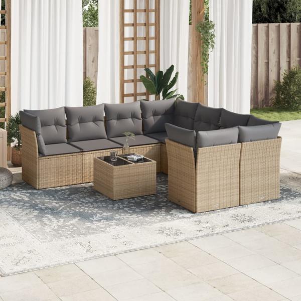 ARDEBO.de - 9-tlg. Garten-Sofagarnitur mit Kissen Beige Poly Rattan