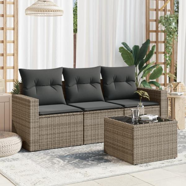 ARDEBO.de - 4-tlg. Garten-Sofagarnitur mit Kissen Grau Poly Rattan