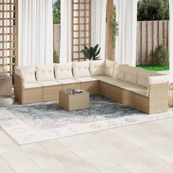 ARDEBO.de - 10-tlg. Garten-Sofagarnitur mit Kissen Beige Poly Rattan