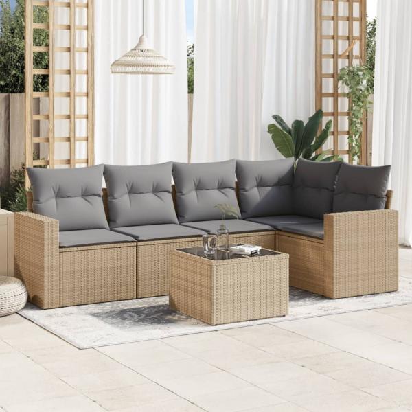 ARDEBO.de - 6-tlg. Garten-Sofagarnitur mit Kissen Beige Poly Rattan