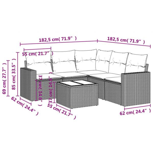 6-tlg. Garten-Sofagarnitur mit Kissen Beige Poly Rattan