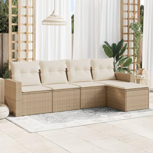 ARDEBO.de - 5-tlg. Garten-Sofagarnitur mit Kissen Beige Poly Rattan