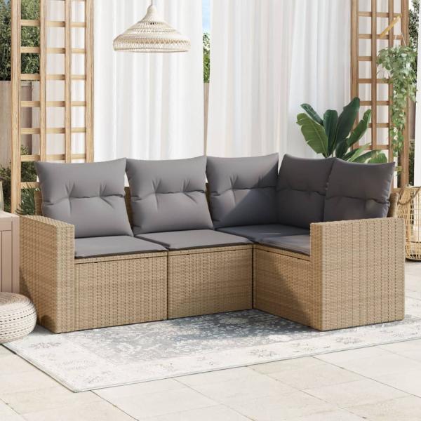 ARDEBO.de - 4-tlg. Garten-Sofagarnitur mit Kissen Beige Poly Rattan