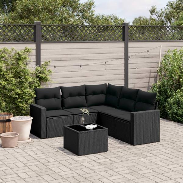 ARDEBO.de - 6-tlg. Garten-Sofagarnitur mit Kissen Schwarz Poly Rattan