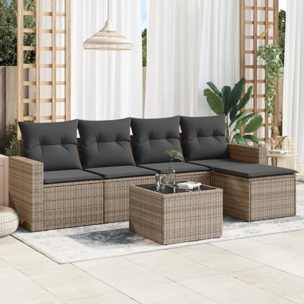 ARDEBO.de - 6-tlg. Garten-Sofagarnitur mit Kissen Grau Poly Rattan