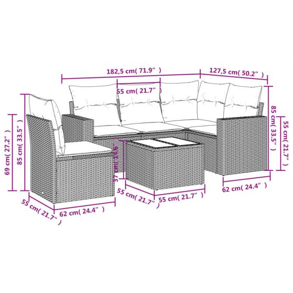 6-tlg. Garten-Sofagarnitur mit Kissen Beige Poly Rattan