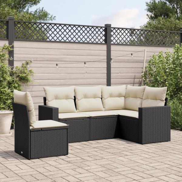 ARDEBO.de - 5-tlg. Garten-Sofagarnitur mit Kissen Schwarz Poly Rattan