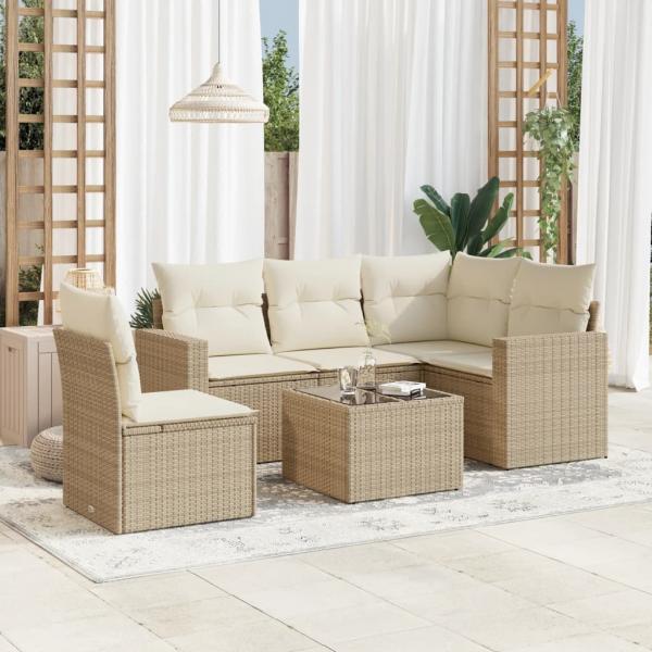 ARDEBO.de - 6-tlg. Garten-Sofagarnitur mit Kissen Beige Poly Rattan