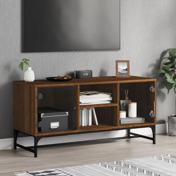 ARDEBO.de - TV-Schrank mit Glastüren Braun Eichen-Optik 102x37x50 cm