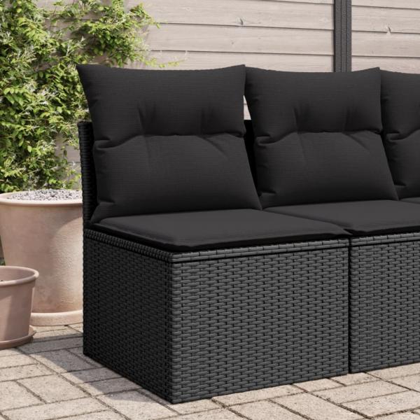 ARDEBO.de - Gartensofa ohne Armlehnen mit Kissen Schwarz Poly Rattan