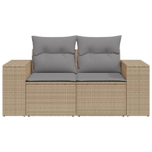 Gartensofa mit Kissen 2-Sitzer Beige Poly Rattan