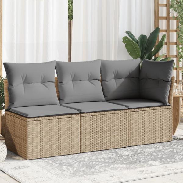 ARDEBO.de - Gartensofa mit Kissen 3-Sitzer Beige Poly Rattan