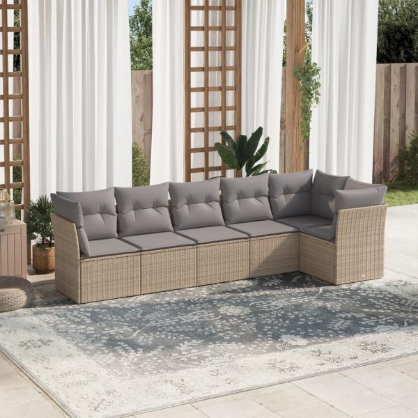 ARDEBO.de - 6-tlg. Garten-Sofagarnitur mit Kissen Beige Poly Rattan