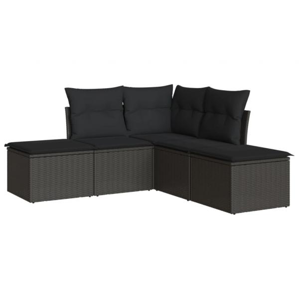 5-tlg. Garten-Sofagarnitur mit Kissen Schwarz Poly Rattan