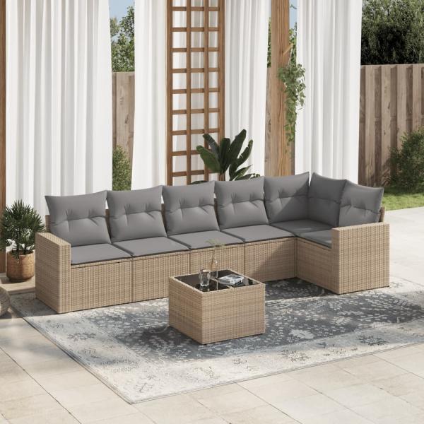 ARDEBO.de - 7-tlg. Garten-Sofagarnitur mit Kissen Beige Poly Rattan