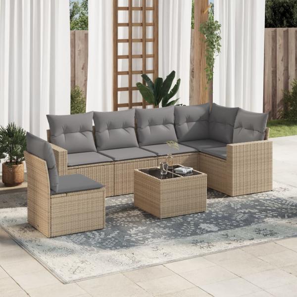 ARDEBO.de - 7-tlg. Garten-Sofagarnitur mit Kissen Beige Poly Rattan