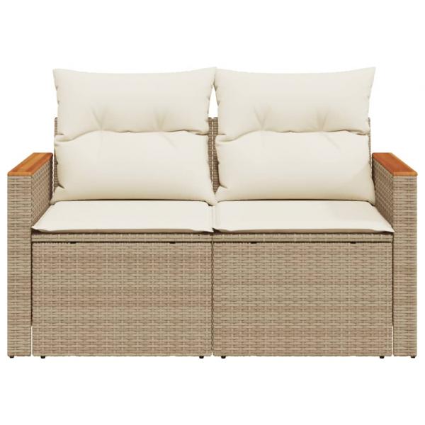 Gartensofa mit Kissen 2-Sitzer Beige Poly Rattan