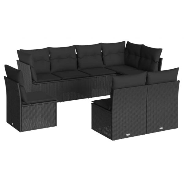 8-tlg. Garten-Sofagarnitur mit Kissen Schwarz Poly Rattan