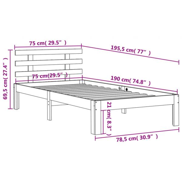 Massivholzbett ohne Matratze Wachsbraun 75x190 cm Kiefernholz