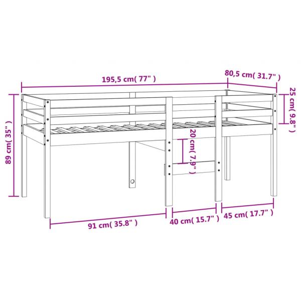 Hochbett Wachsbraun 75x190 cm Massivholz Kiefer