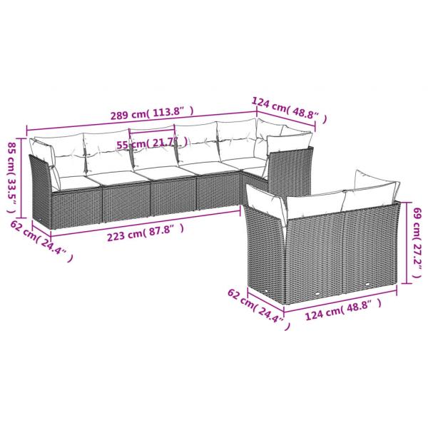 8-tlg. Garten-Sofagarnitur mit Kissen Beige Poly Rattan