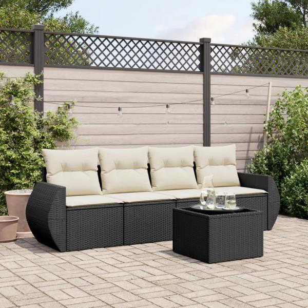 ARDEBO.de - 5-tlg. Garten-Sofagarnitur mit Kissen Schwarz Poly Rattan